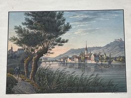 Labhart altkolorierte Aquatinta "Stein am Rhein" um 1840 RAR