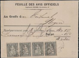 Sitzende Helvetia, 4x Nr. 29 auf Nachnahme, selten