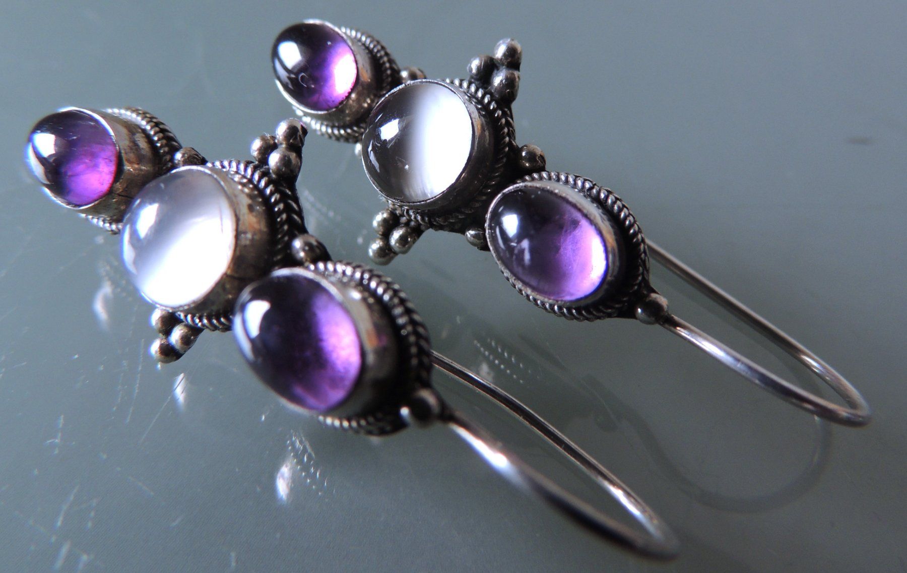 Orecchini pendenti & Orecchini a lobo: Amethyst Mondstein Silber 925 Ohrringe 40 mm – Usato da Waldenburg venduto da schaller707 3