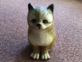 Deko Katzenfigur sitzend braun getigert, gebraucht Zustand