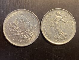 France, 5 Fr 1974 nickel 