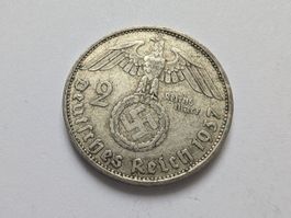 🇩🇪 Third Reich: 2 Reichsmark 1937 A Hindenburg. Silver