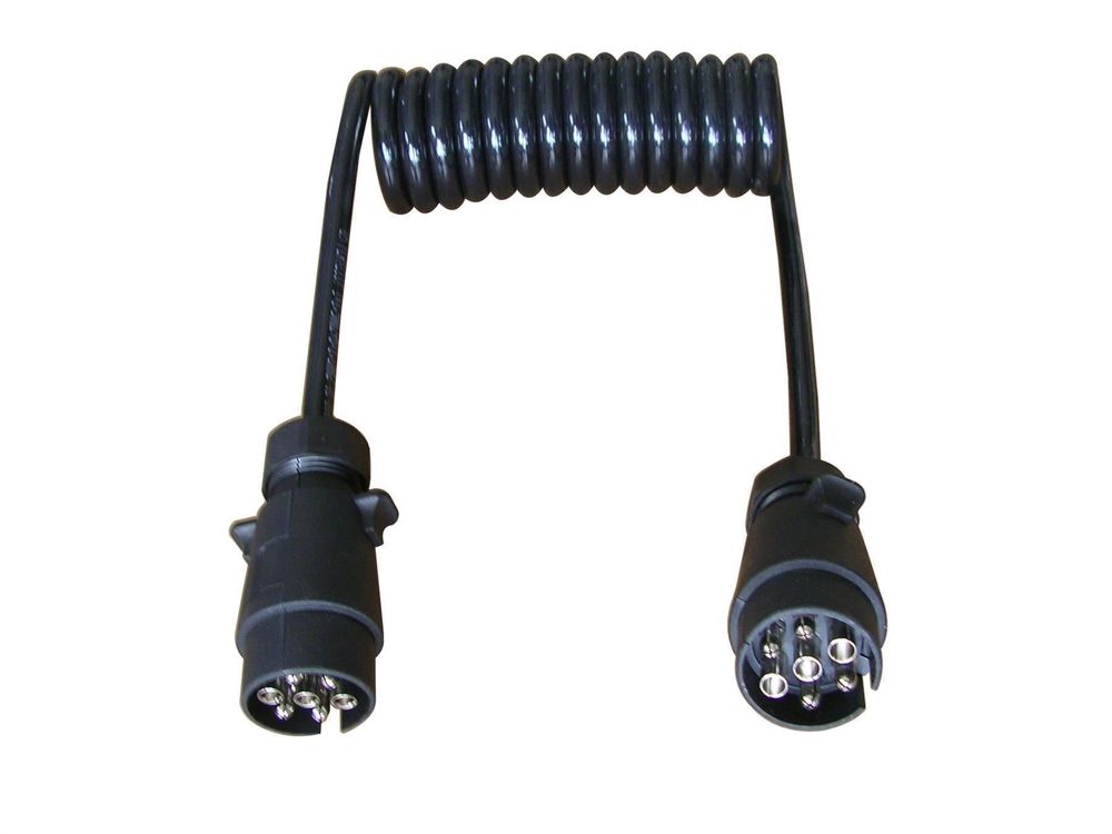 Spiralkabel 4,5m 12V mit 2x Metall Stecker 7-polig
