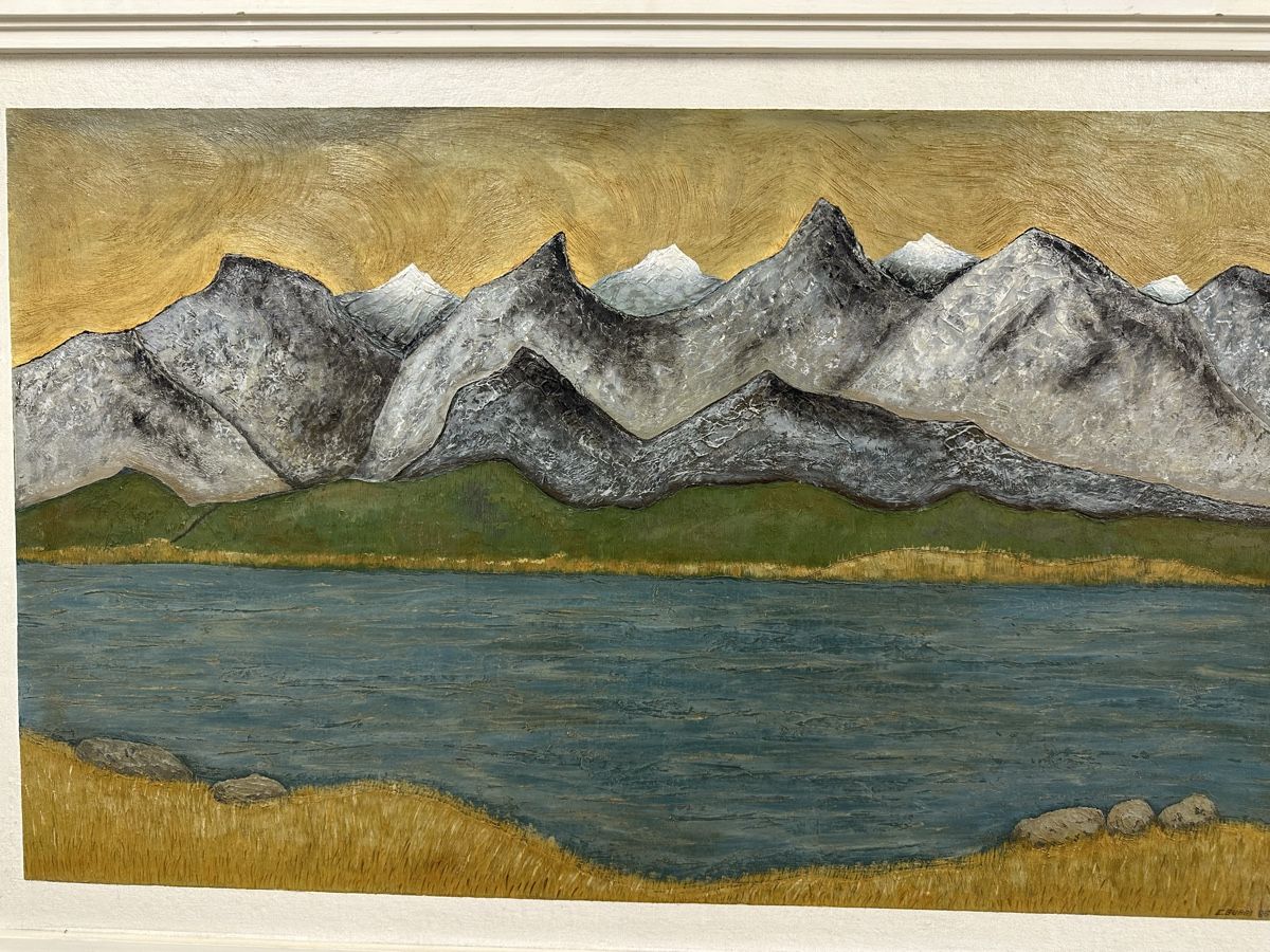 Dipinti: Grosses Gemälde Alpenlandschaft mit See E. Burri 85   – Usato da Ebikon venduto da Gaenggeliwaar 1