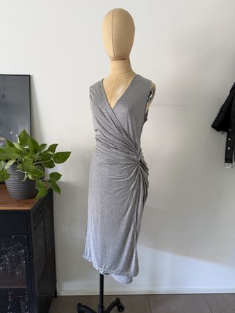 H&M Midikleid grau drapiert figurbetont elegant, Gr. M