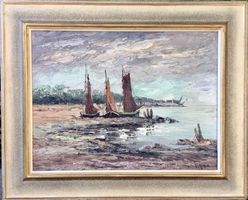 Gemälde am Hafen unleserlich signiert