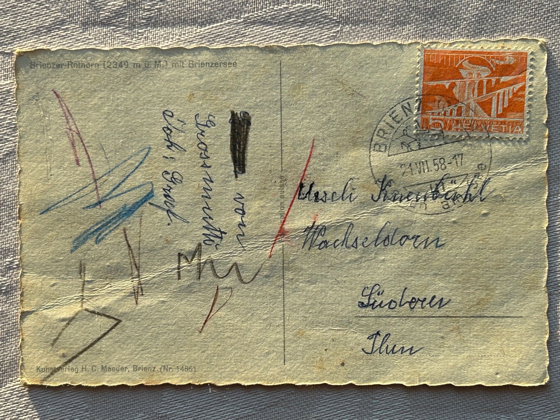 Cartoline postali: BE Brienzerrothorn-Bahn 1958 – Usato da Gächliwil venduto da H-PL 1