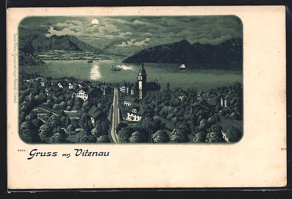 Cartes postales: Vitznau, Teilansicht mit See bei Mondsch – D'occasion à Berlin par bartko-reher