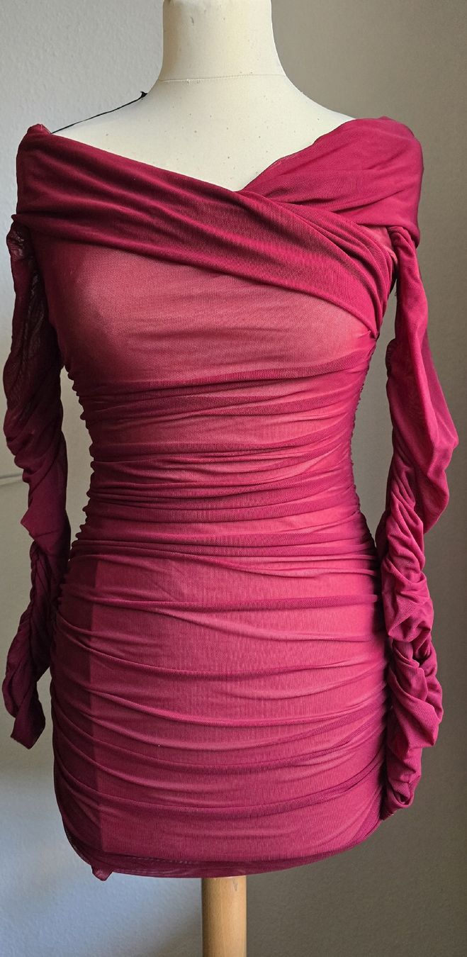 Shein Vestiti: Robe bordeaux drapée élégante, manches longues, taille XS – Nuovo (secondo la descrizione) da Genève venduto da Saleena