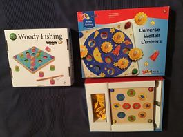 2 Holzspielzeuge Woody Fishing und Chelona L'univers