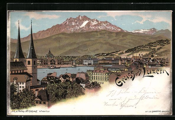 Ansichtskarten: Litho Luzern, Teilansicht mit Kirche – Gebraucht aus Berlin von bartko-reher