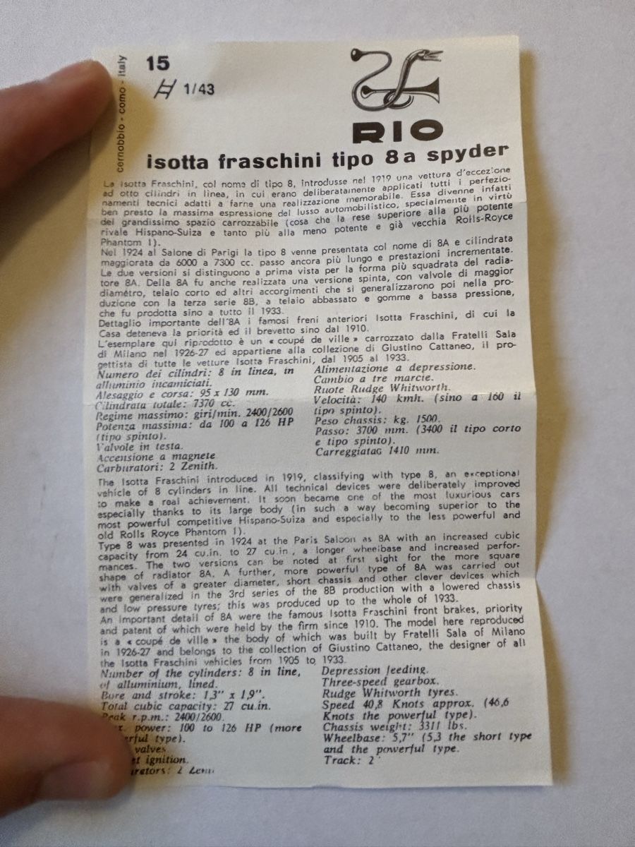 Rio Modellini d'auto: RIO Models 1:43 Oldtimer - Isotta Fraschini 8a Spyder – Nuovo (secondo la descrizione) da Zürich venduto da s0u9 6