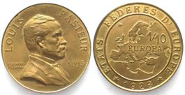 1/10 Europa 1928 LOUIS PASTEUR bronze FDC! RARE! stgl