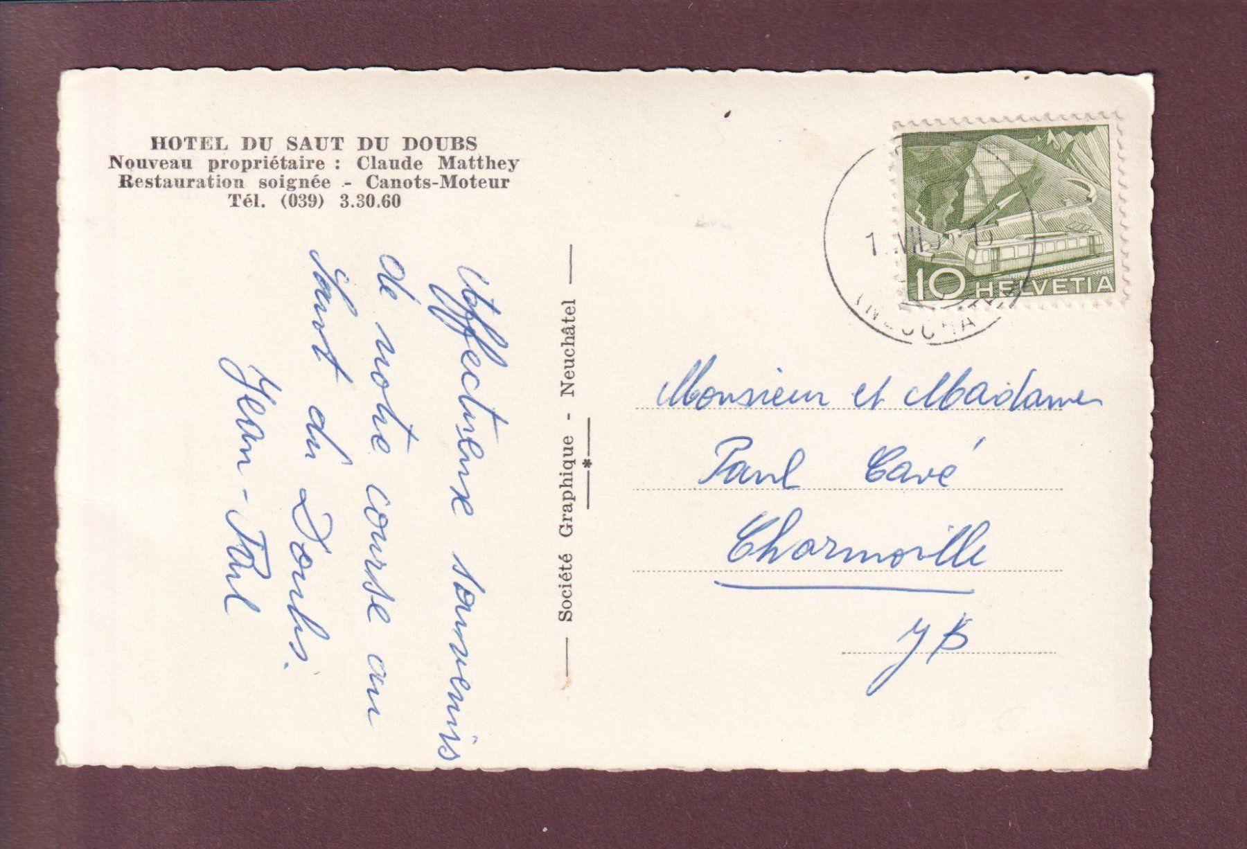 Cartoline postali: Les Brenets - Hôtel du SAUT DU DOUBS – Usato da Pully venduto da nicecards 1