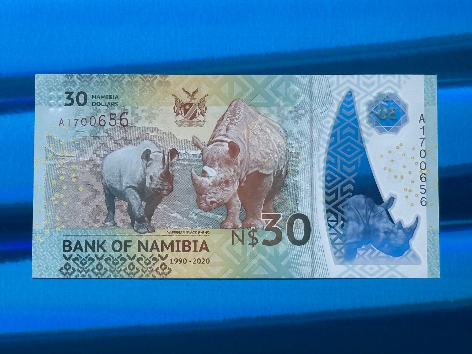 Banknoten: *** Namibia 2020 - N$ 30 UNC - Nashorn – Neu und originalverpackt aus Pfäffikon SZ von Sieben77 2