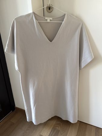 COS T-Shirt Kleid V-Ausschnitt Hellgrau Groesse S
