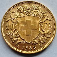 Goldvreneli, 20 Fr., 1935, L B, vorzüglich