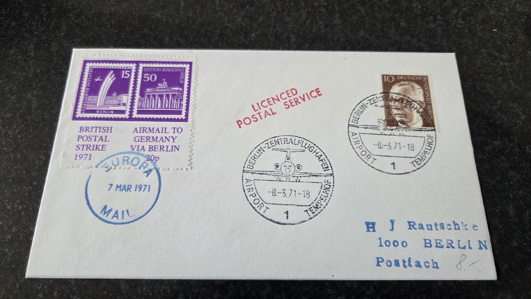 Tutti i francobolli: 1971 Brithish postal Strike Flugbrief – Usato da Arni AG venduto da Moth68