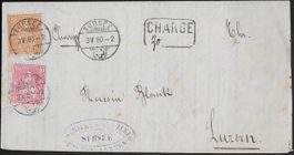 1880 R/Brief SURSEE Zweifarbenfrank. Nr. 32+38 TOP ab 1.-