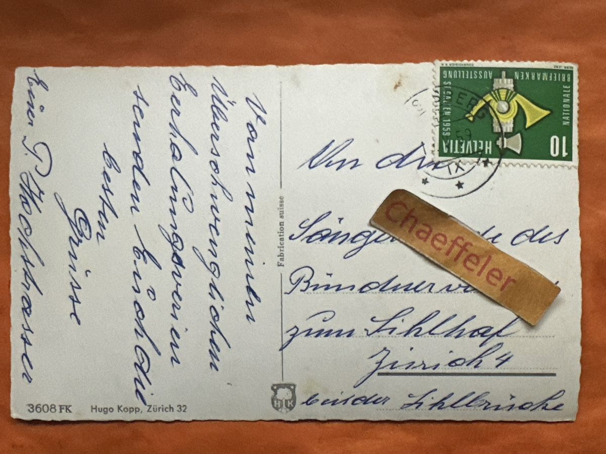 Cartoline postali: 1959 Feusisberg, Kurhaus Feusisgarten – Usato da Zürich venduto da Chaeffeler 1