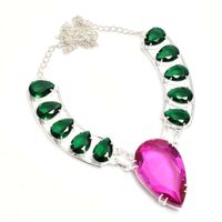Pink Topaz Green Quartz Handmade Large Necklace 41 Grams