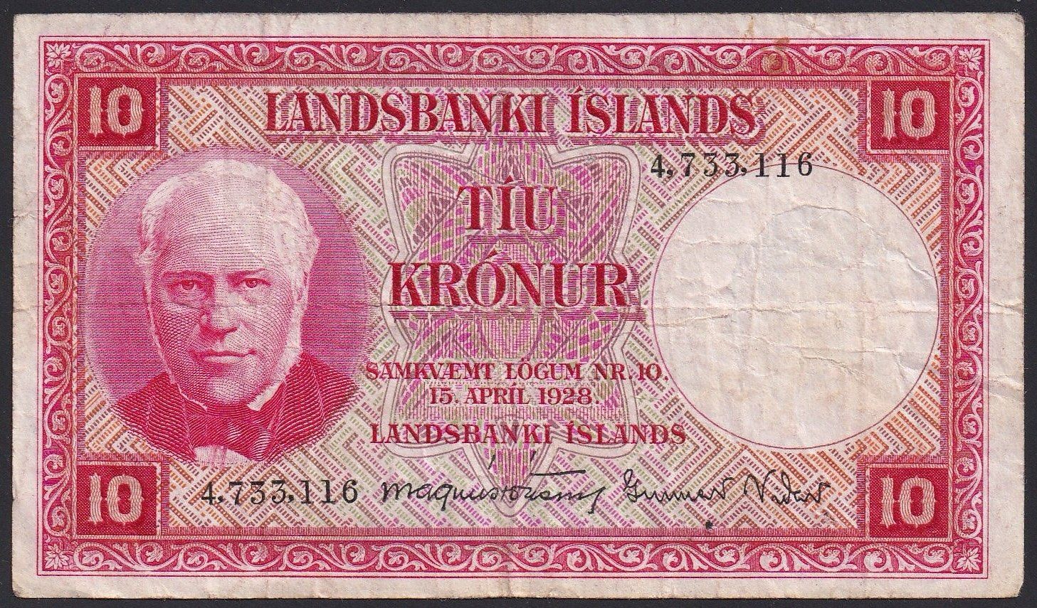 Banconote: Island 10 Kronur 1948 – Usato da Brugg AG venduto da banknoten_muesli