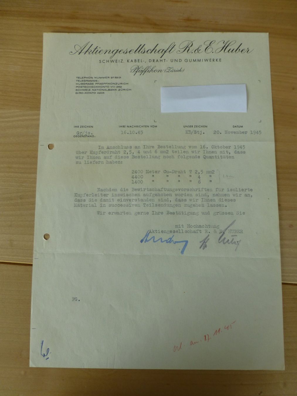 Poster & Bilder: Pfäffikon, Aktiengesellschaft R & E Huber, 1945 – Gebraucht aus Bettlach von 1saurer