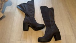 Black Faux Suede Platform Knee High Boots - Size 40