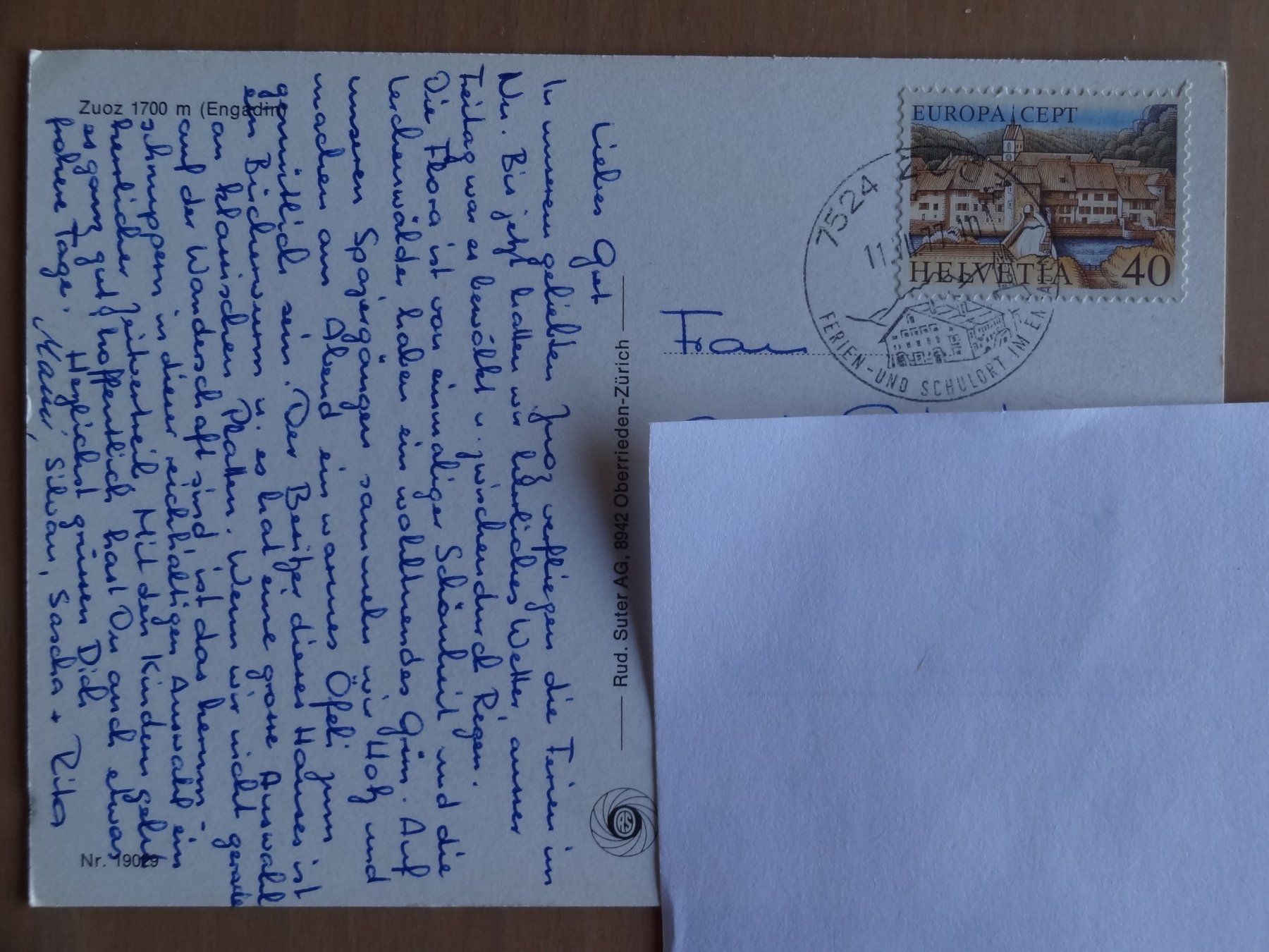 Cartoline postali: ZUOZ GR, Collection d'été, 1977 Suisse – Usato da St Léonard venduto da Riglin 1