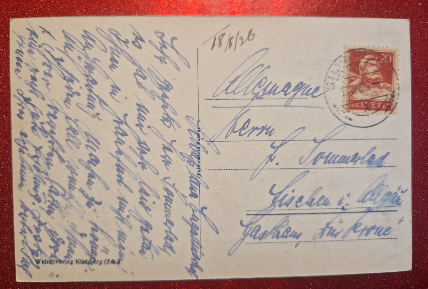 Cartoline postali: Campfer/Silvaplana 1926 – Usato da Melchnau venduto da Fishel 1