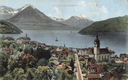 Vitznau (LU) Blick auf den Vierwaldstättersee die Rigi Bahn