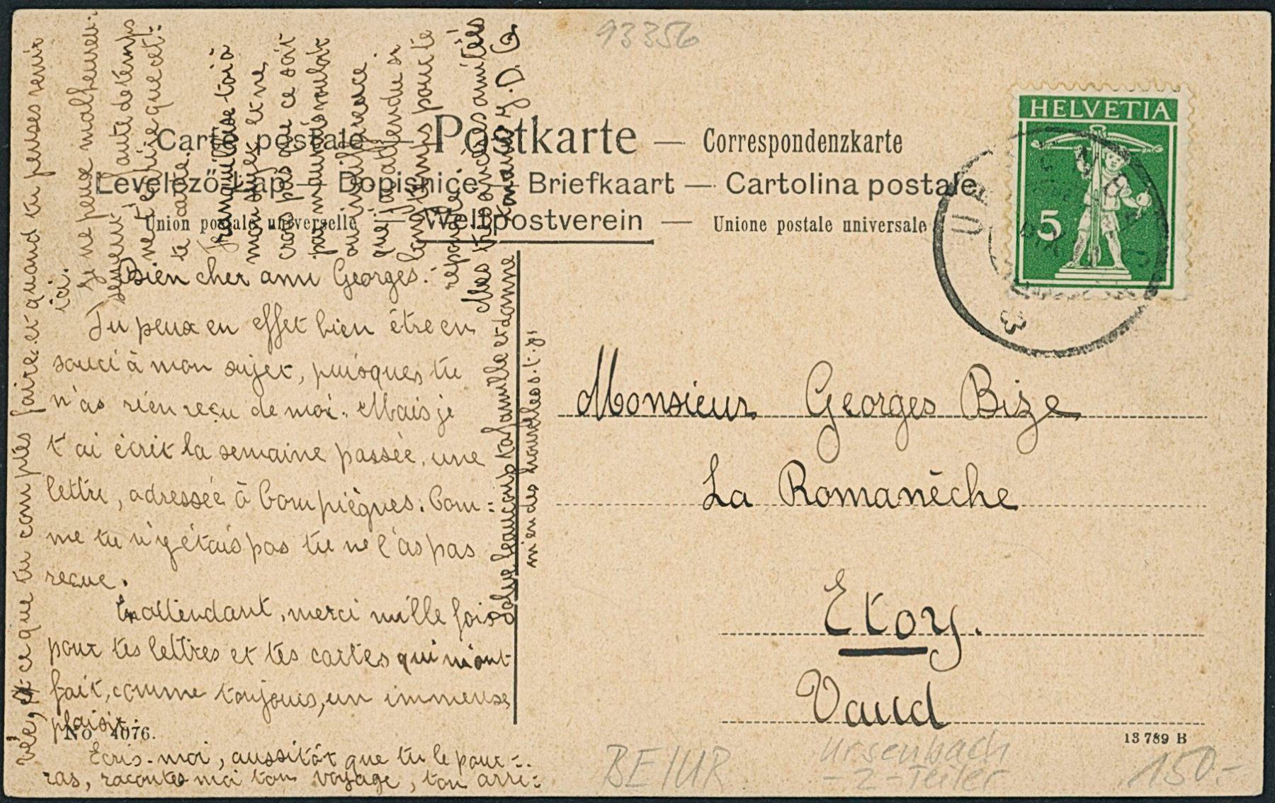 Cartoline postali: BE Ursenbach – Usato da Schindellegi venduto da leecollect 1