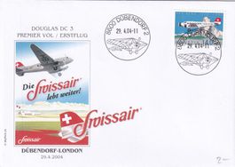 Douglas DC-3 Erstflug-Brief Dübendorf- London29.4.2004