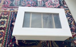 Aufbewahrungsbox Tee Holz weiss 4 Fächer mit Deckel 27cm
