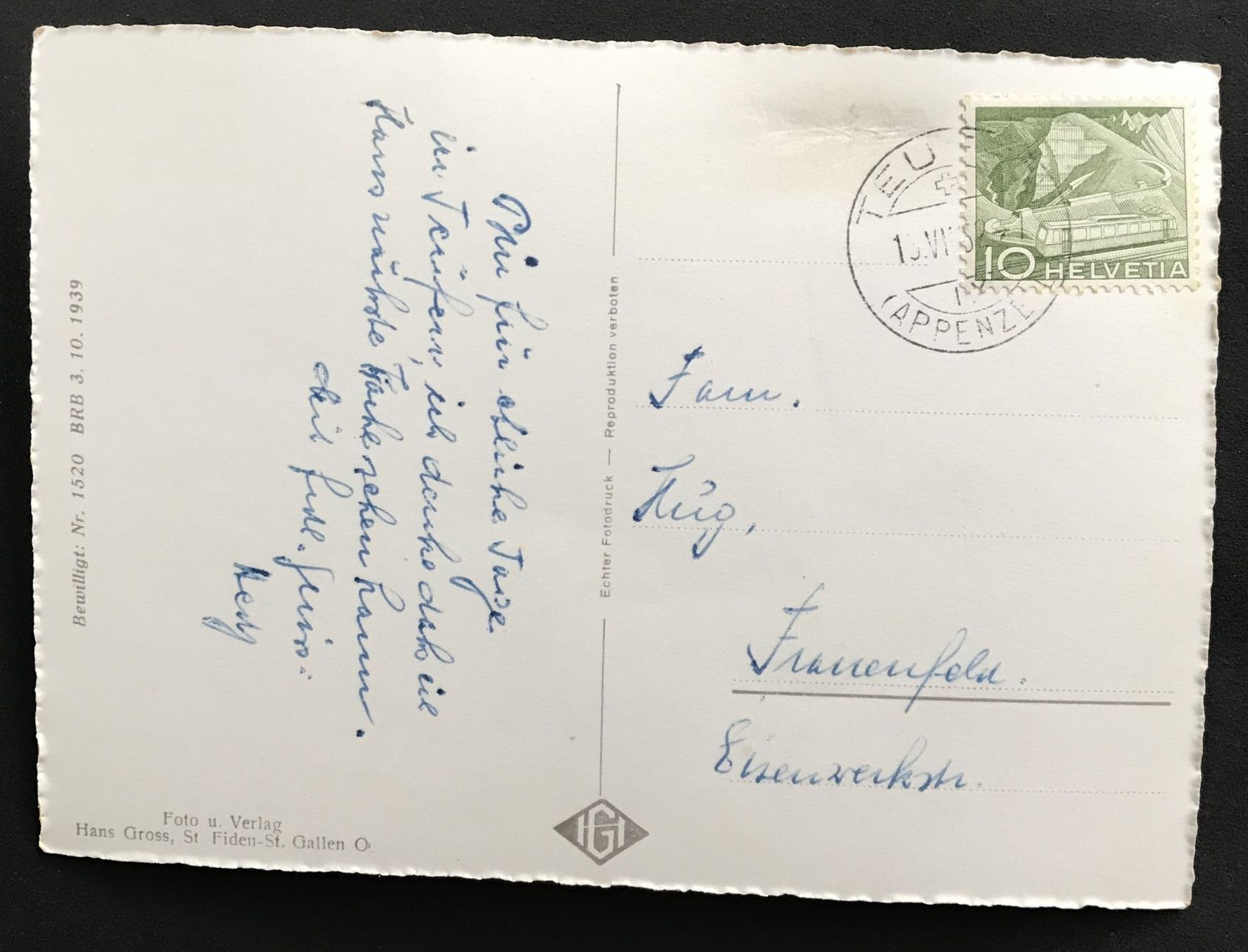 Cartoline postali: ALTE ANSICHTSKARTE LUFTKURORT TEUFEN APP. – Usato da Ostermundigen venduto da wini63 1