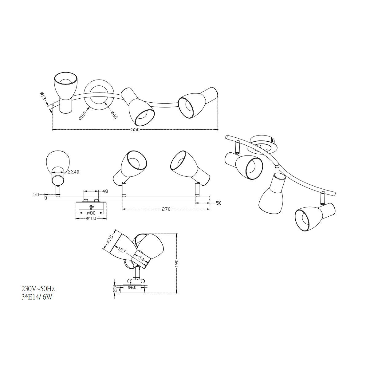 Lampadari & plafoniere: LED Deckenleuchte, 3er Strahler, Nickel – Nuovo (secondo la descrizione) da Kreuzlingen venduto da Smart-Light 4