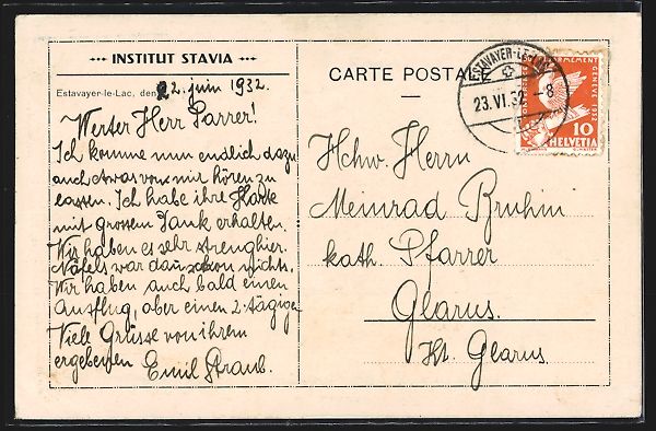Cartoline postali: AK Estavayer-le-Lac, Institut Stavia – Usato da Berlin venduto da bartko-reher 1