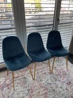 3 Stühle (Samt Türkis/Blau / Beine vergoldet)