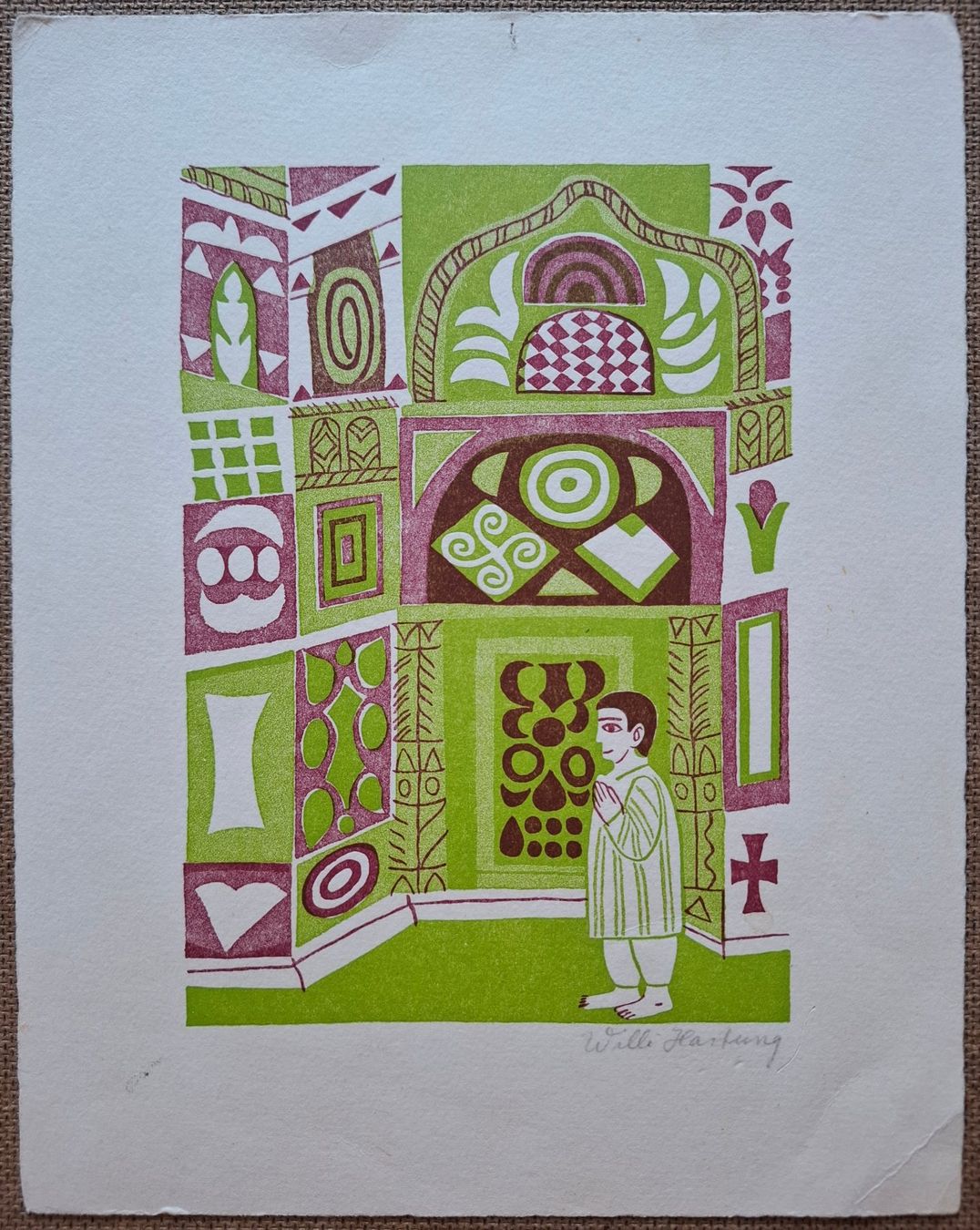 Grafica & Litografie: Willi Hartung, Litho "Mönch im Tempel" signiert – Usato da Aarburg venduto da Rosen_Rot