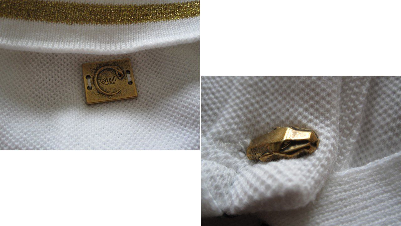 Roberto Cavalli Magliette Polo: Polo ROBERTO CAVALLI CLASS Blanc liseré doré – Usato da Nyon venduto da WHTF 3