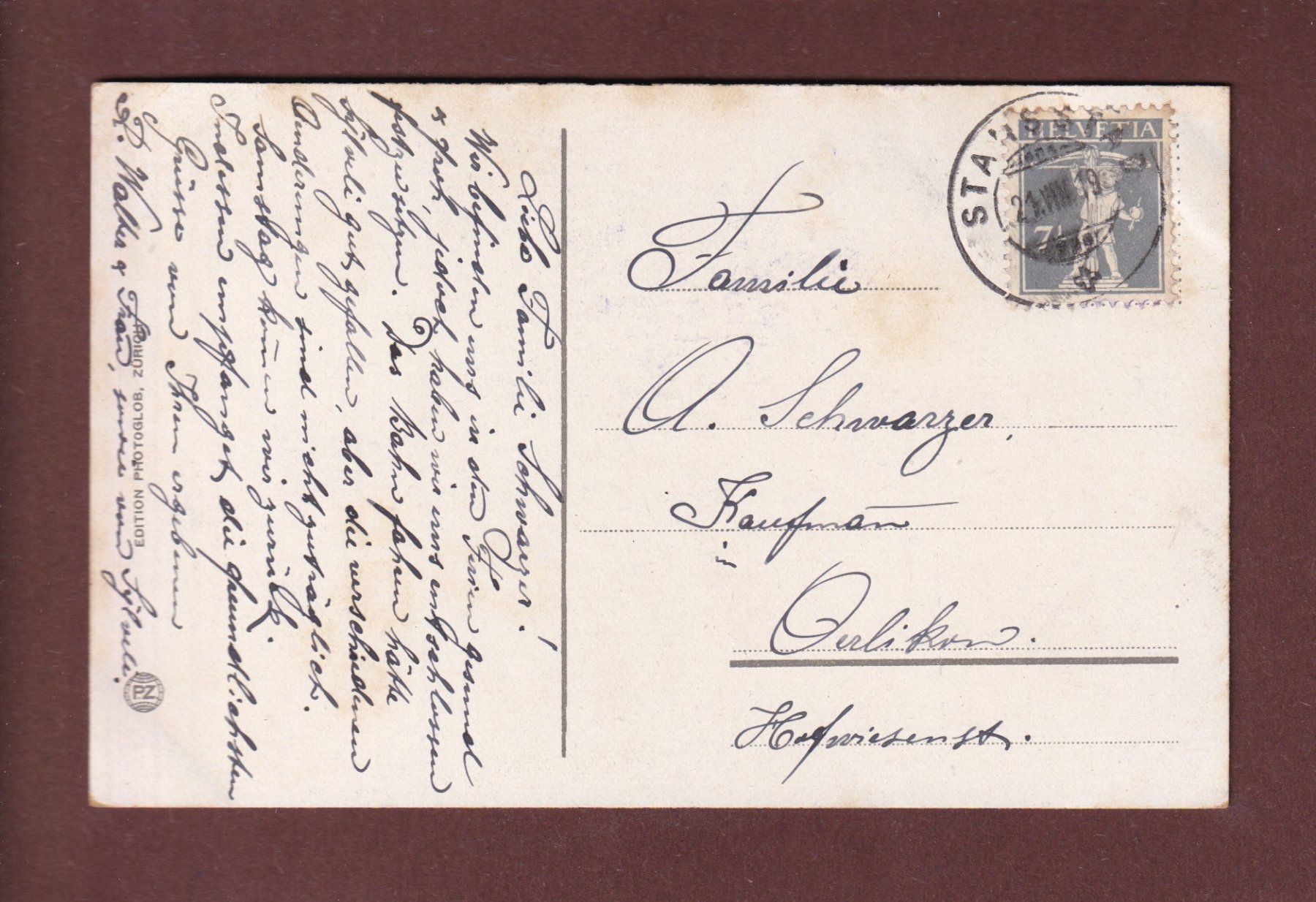 Cartoline postali: STANSSTAD - Stanserhorn - 1919 – Usato da Pully venduto da nicecards-shop 1