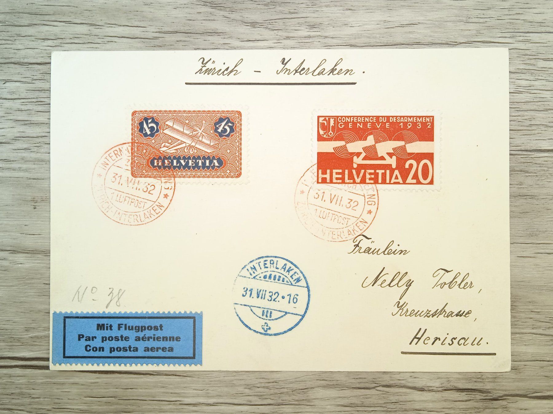 Tutti i francobolli: TR66 Carte Postale + Timbre Suisse 1932 – Usato da Cousset venduto da Patrick_Collections