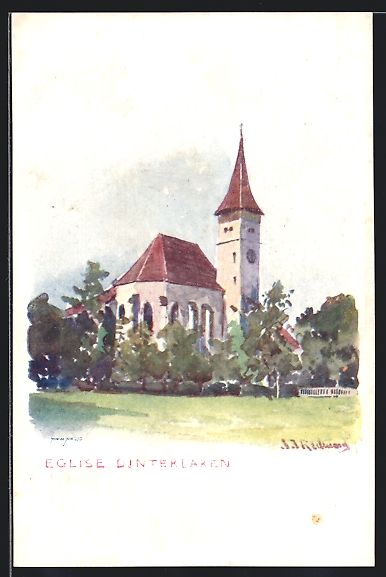 Cartoline postali: Künstler-AK Interlaken, Eglise – Usato da Berlin venduto da bartko-reher
