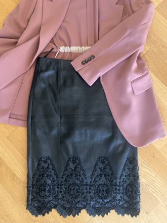 Iris von Arnim Lederrock Grösse 36 bestickt schwarz