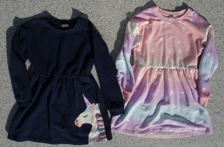 2 Kleider Lupilu rosa Sterne Einhorn blau Gr 122 128