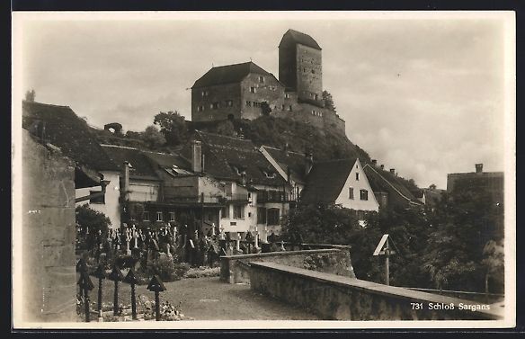 Ansichtskarten: AK Sargans, Ortsansicht mit Schloss – Gebraucht aus Berlin von bartko-reher