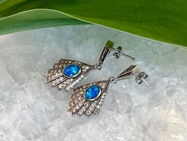 Ohrringe Art Deco Stil Opale azurblau u Zirkonias in Silber