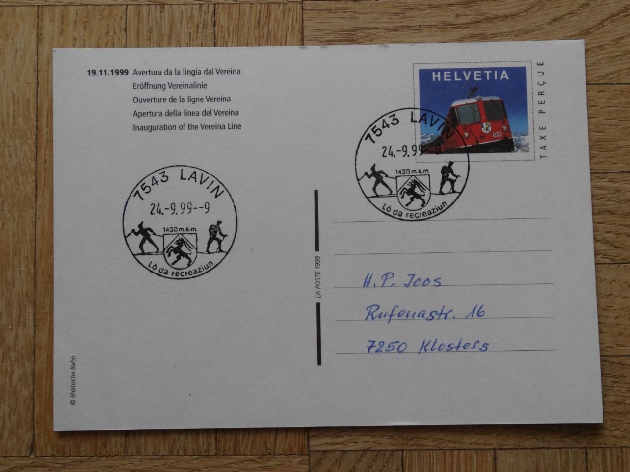 Tous les timbres: Timbre  Carte CH 1999  Vereinalinie – D'occasion à Romanel-sur-Lausanne par Swift13 1