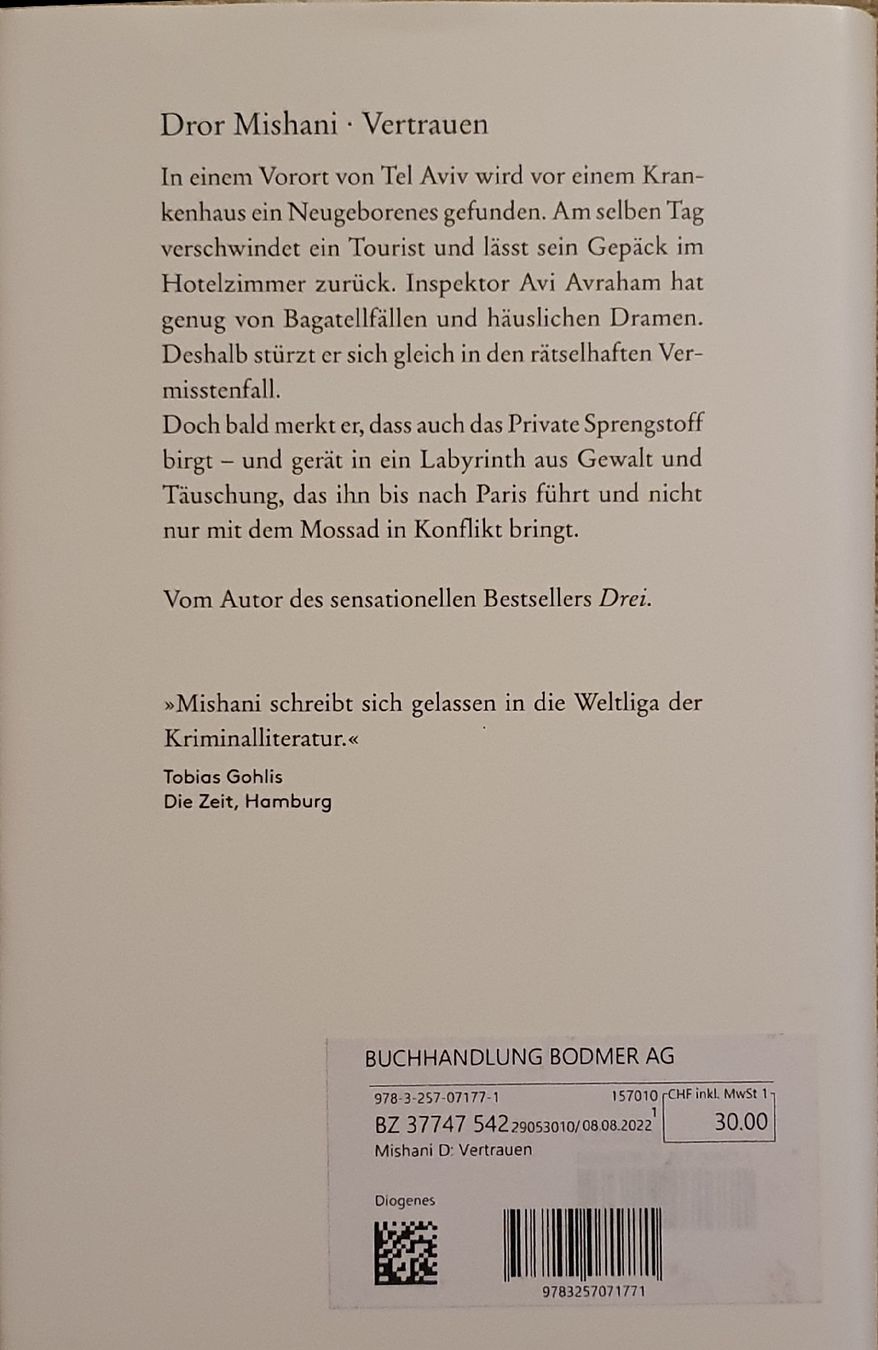 Libri: Dror Mishani - Vertrauen - Roman von Diogenes  – Usato da Zürich venduto da Philotimo 1