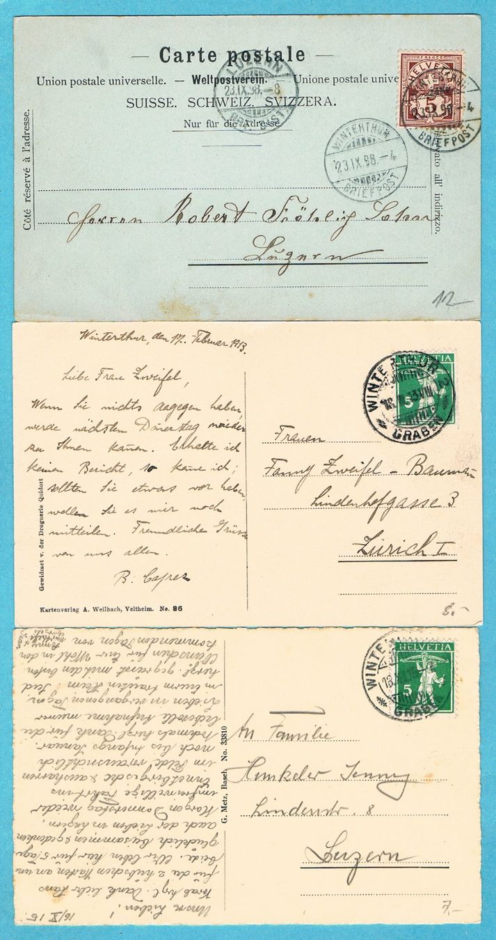 Ansichtskarten: Winterthur 9 Ansichtskarten ab 1898 ! Ab Fr.1! – Gebraucht aus Seedorf von Carabella3 3